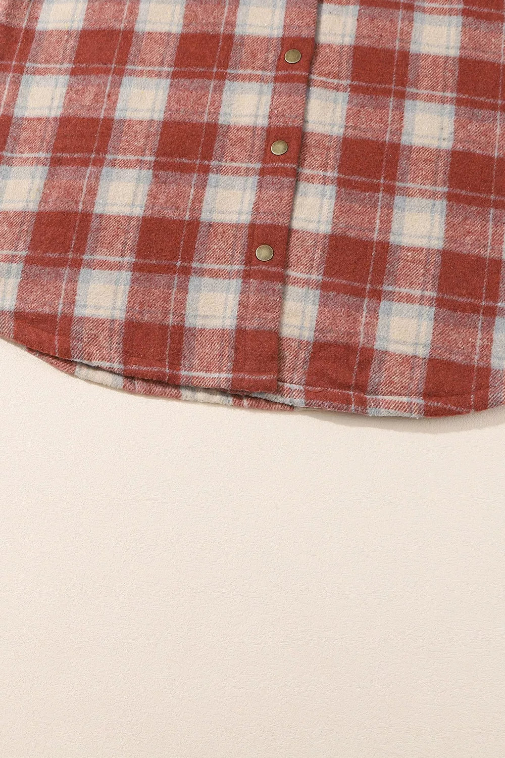 Sherpa-lined plaid hooded shacket with snap front