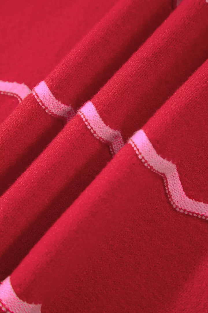 Wavy contrast stripe crew neck knit pullover sweater