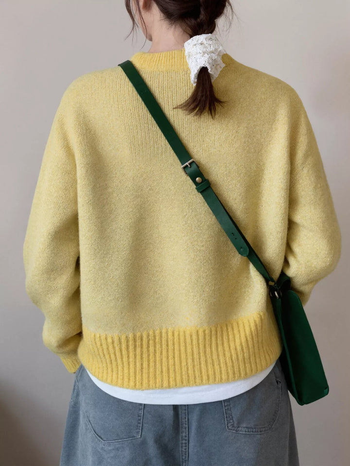 Color-block ribbed knit cardigan with gold buttons
