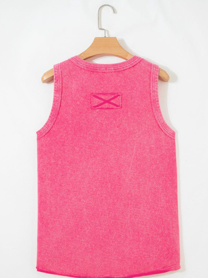 Mineral wash V-neck tank top with curved hem