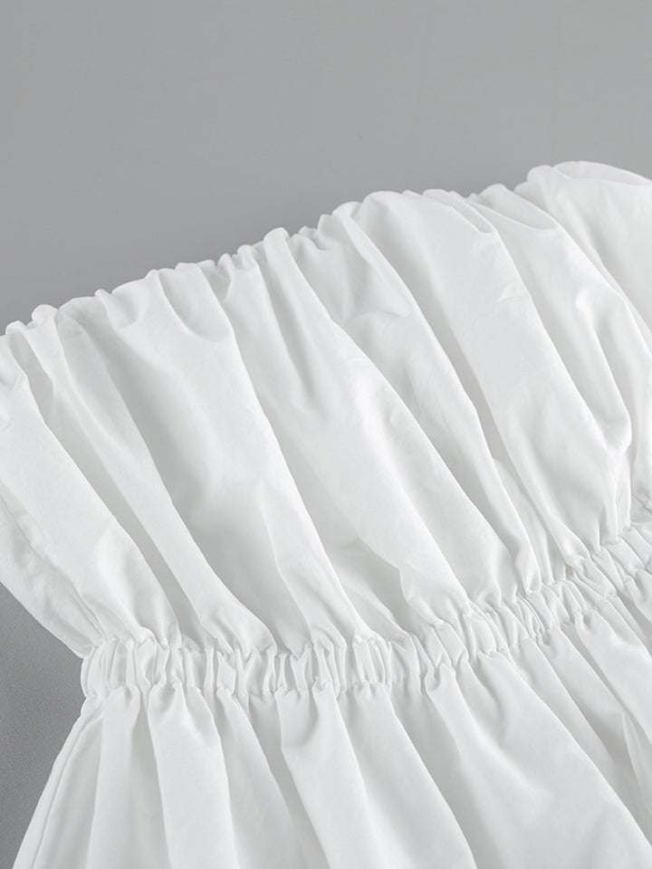 Ruched bubble hem strapless cotton tube top