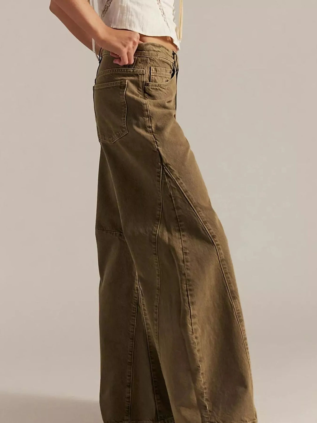 High-rise wide leg balloon jeans with paneled knee seam