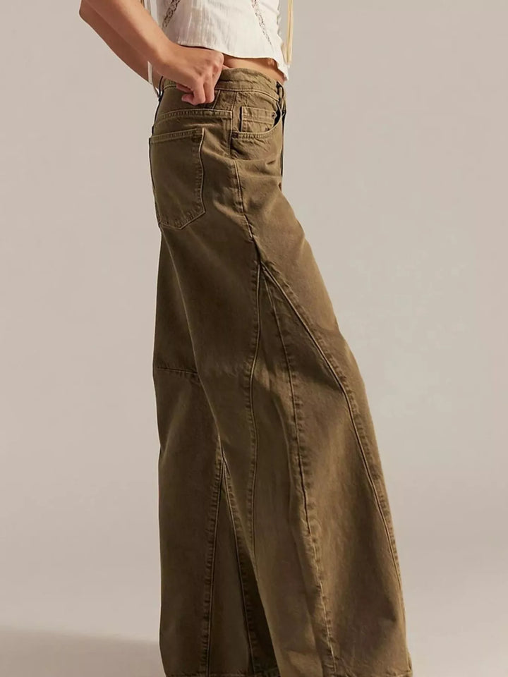 High-rise wide leg balloon jeans with paneled knee seam