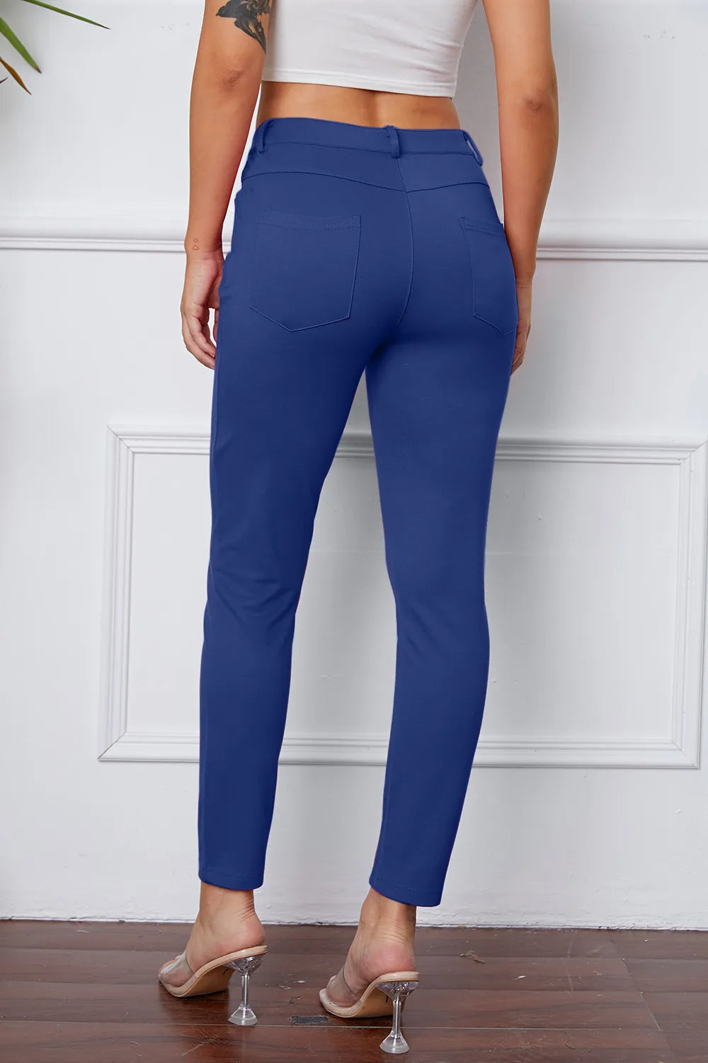 Slim-fit stretch ankle pants with five-pocket styling