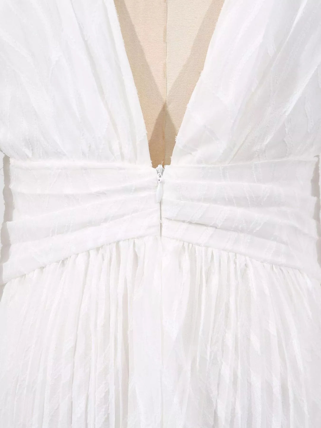 Textured V-neck balloon sleeve maxi dress with twist front