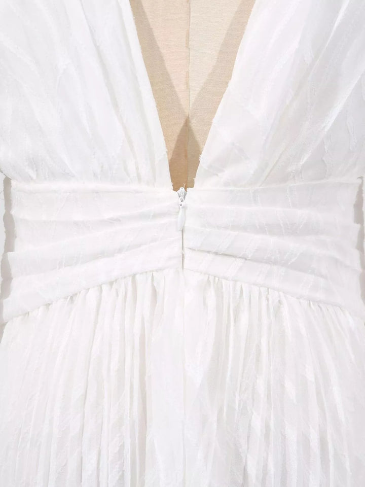 Textured V-neck balloon sleeve maxi dress with twist front