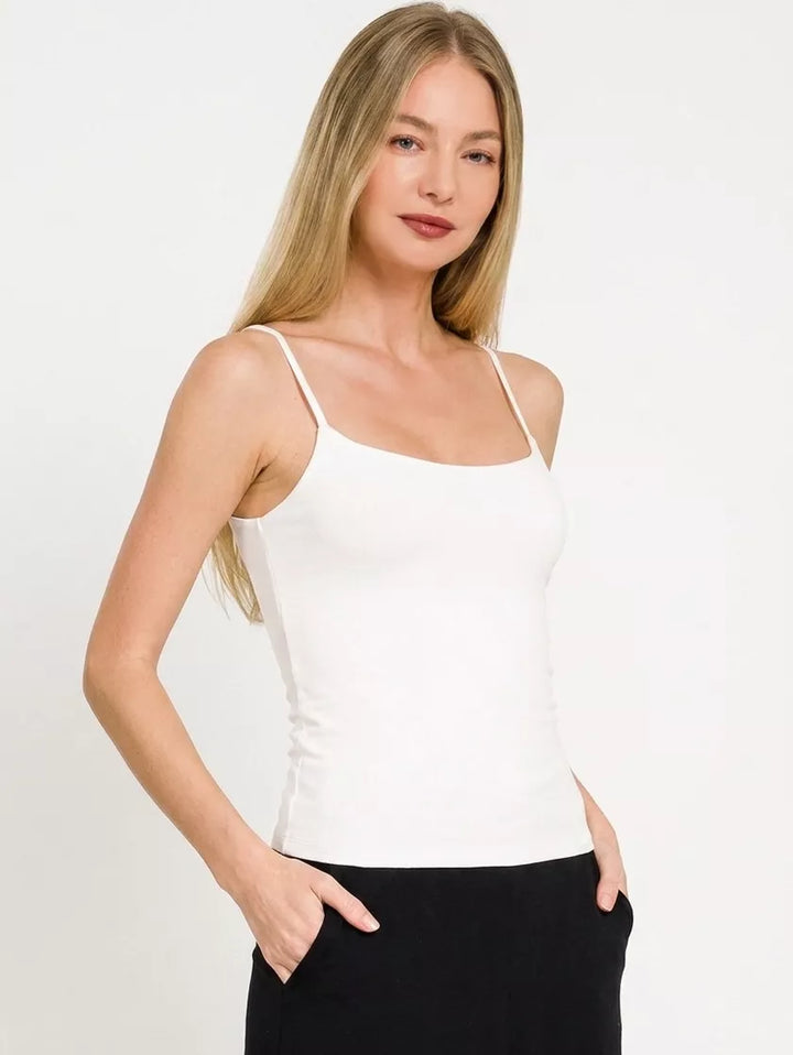 Double-layered scoop neck spaghetti strap cami top