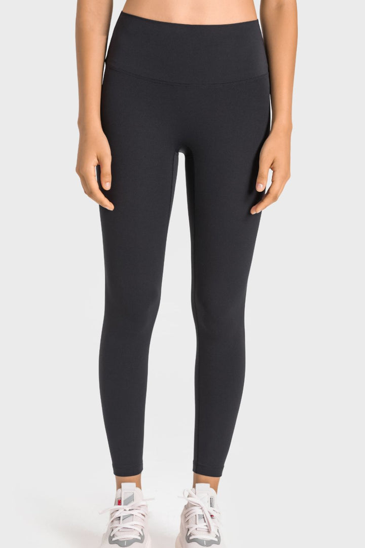 High-rise wide waistband ankle-length yoga leggings