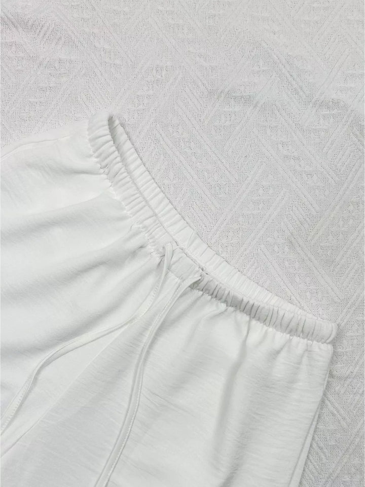 Linen-look drawstring wide-leg pants with side pockets