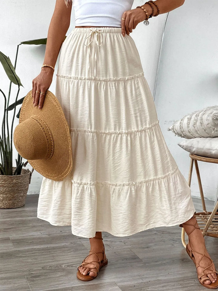 Tiered frill maxi skirt with drawstring waist