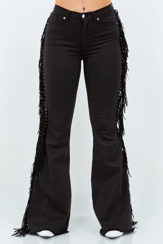 Texas Sun Fringe Bell Bottom Jeans | High Rise Denim