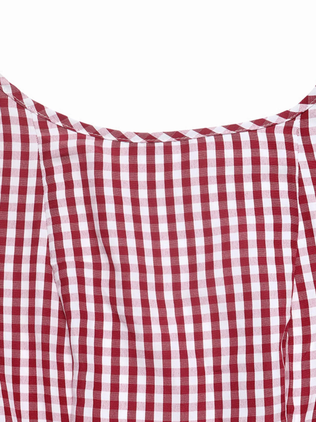 Backless gingham mini dress with bow tie and puff sleeves