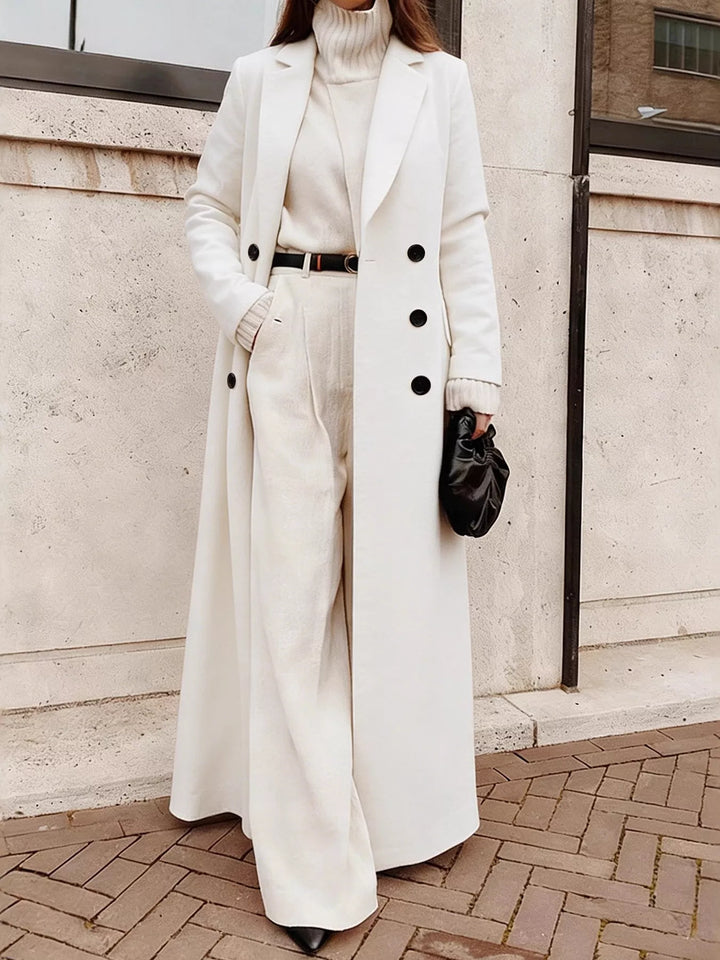 Gray/white Double-breasted longline coat with notched lapels