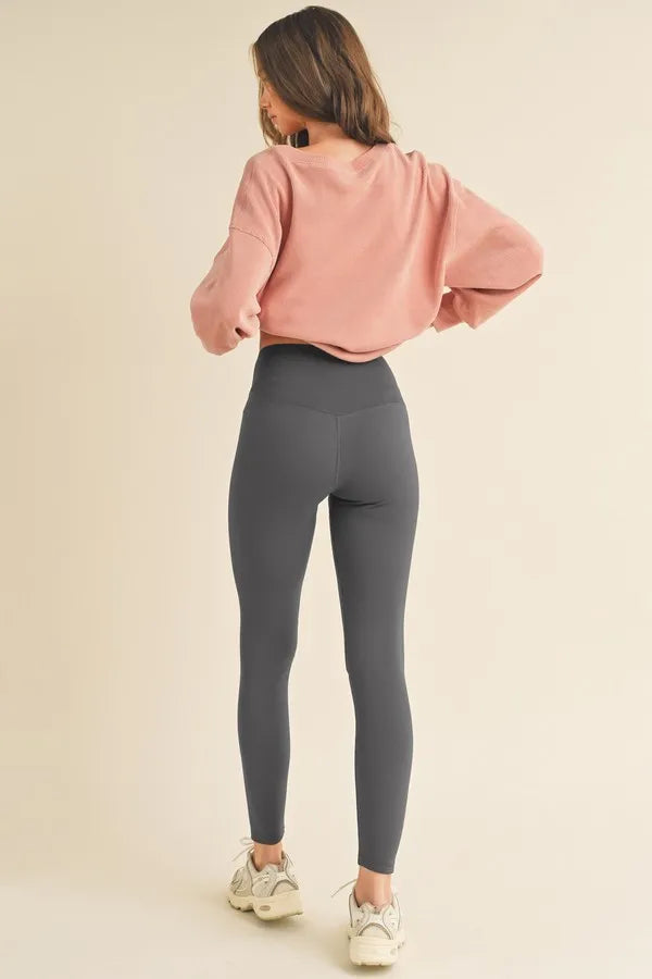 Fleece-lined high-waisted leggings with wide waistband
