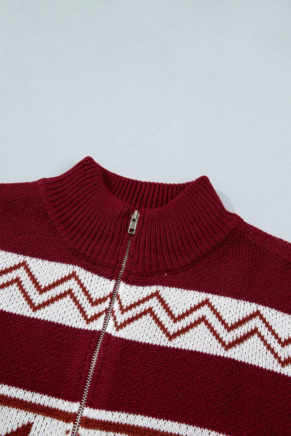 Snowflake Fair Isle zip-up knit cardigan with mock neck