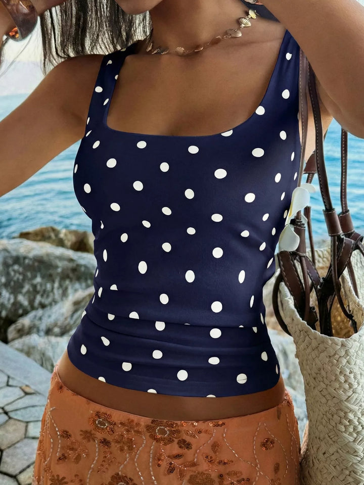 Polka dot scoop neck fitted tank top