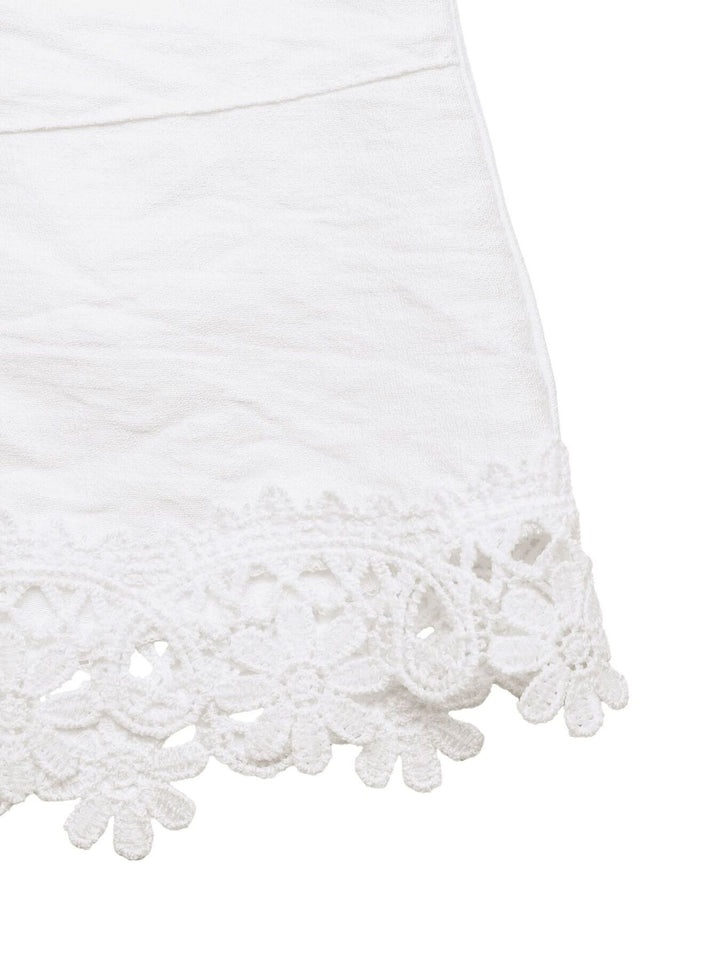 Lace trim paper-bag waist drawstring shorts
