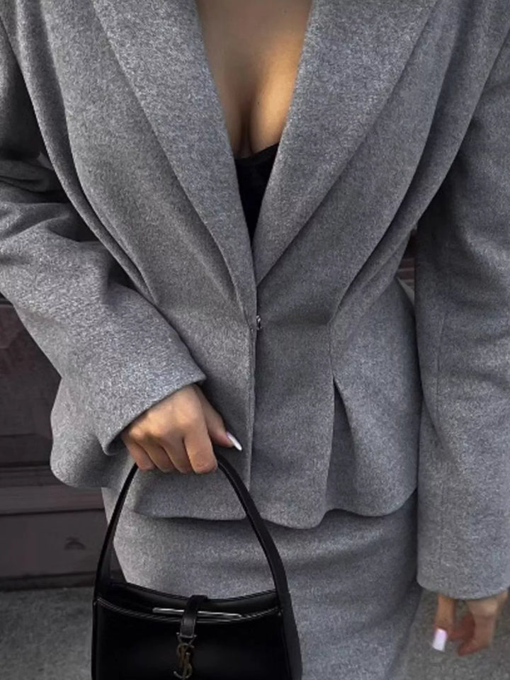Peplum blazer and midi pencil skirt two-piece set