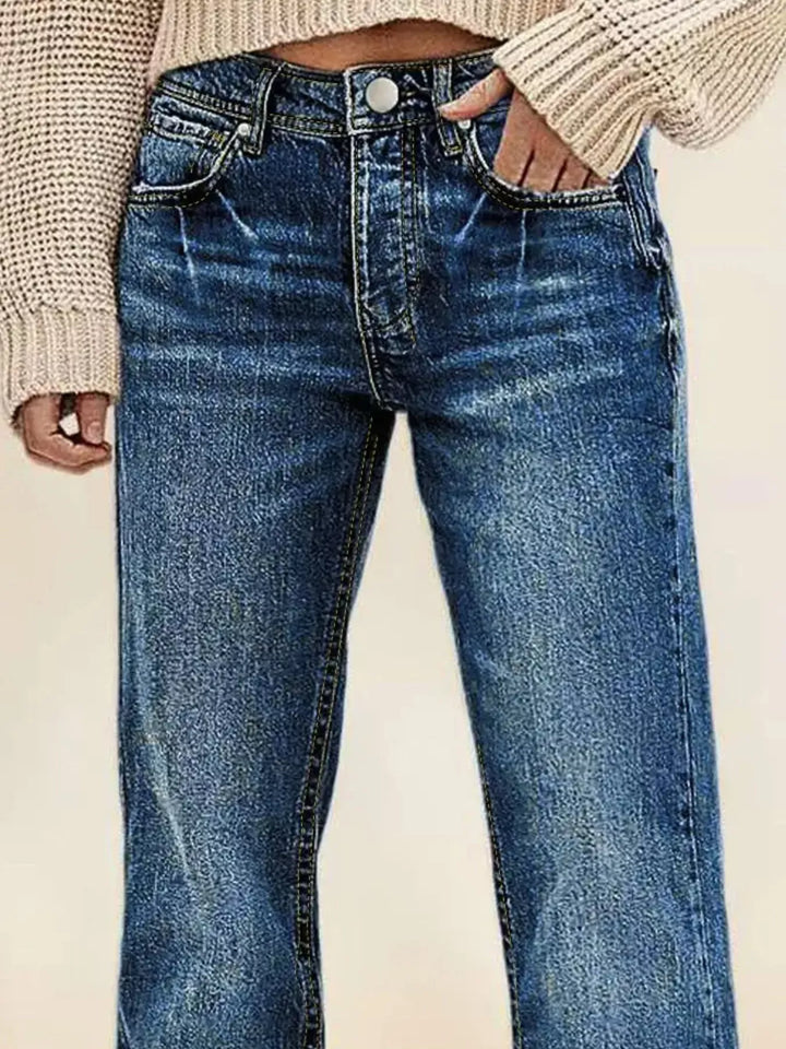 Vintage wash mid-rise straight leg jeans