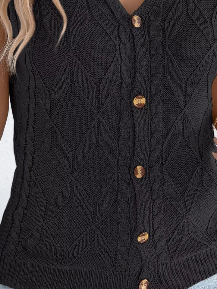 Diamond cable knit cap sleeve button-up cardigan