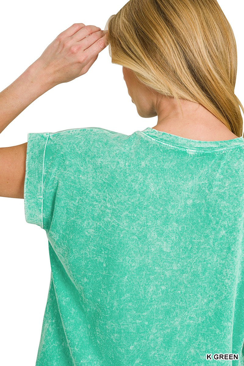 Snow-washed cotton tee with cuffed sleeves and chest pocket