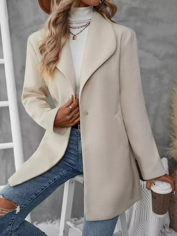 Single-button lapel collar mid-length overcoat