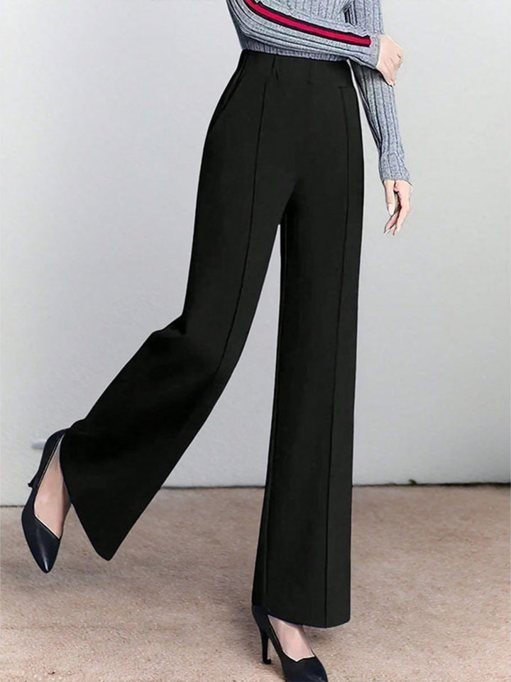 High-waisted wide-leg pintuck pants with pockets