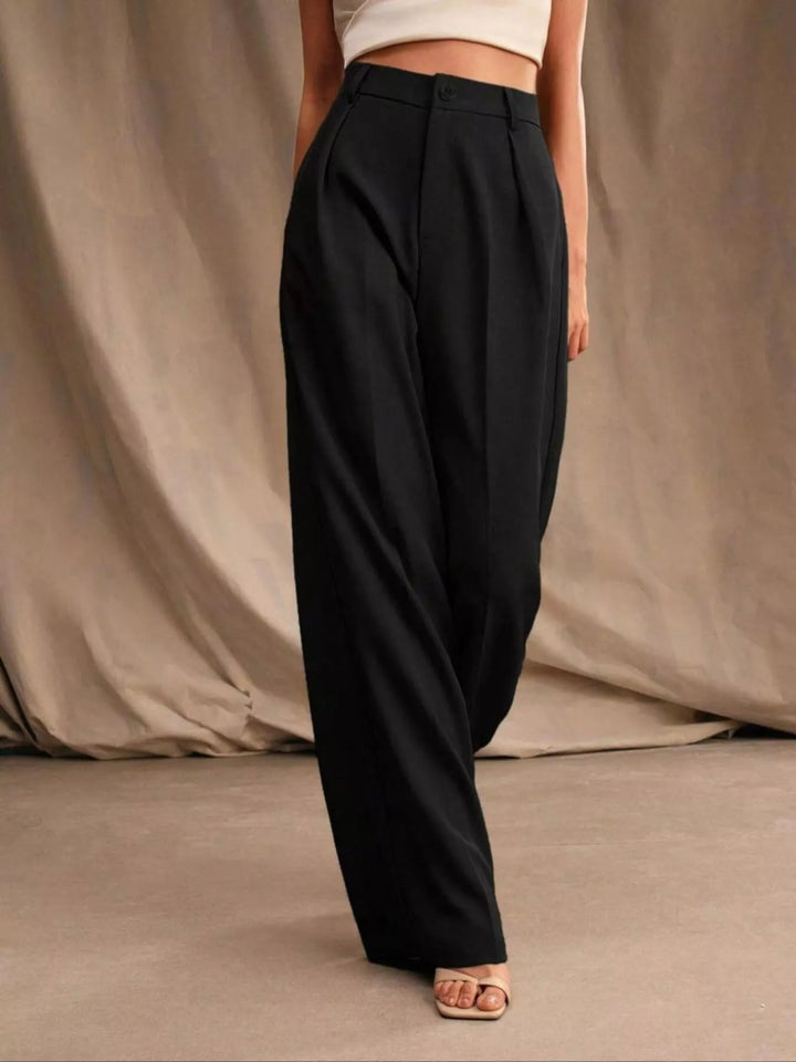 Pleated high-waisted wide-leg dress trousers