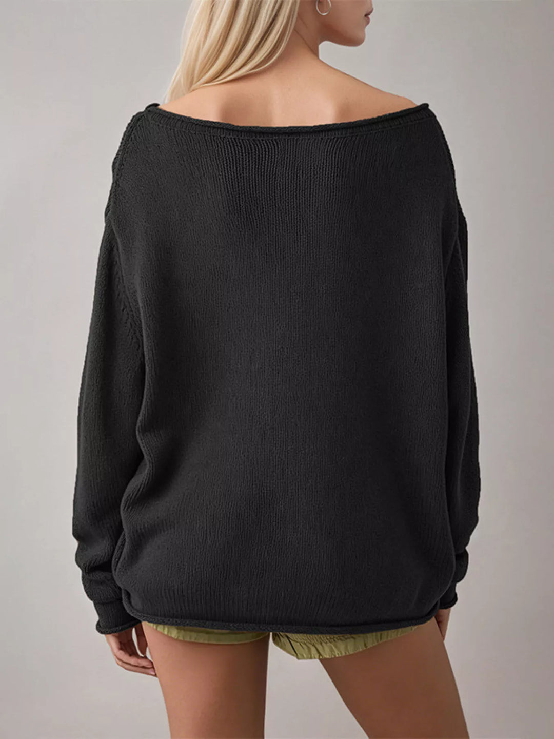 Striped oversized boat neck sweater with drop shoulders