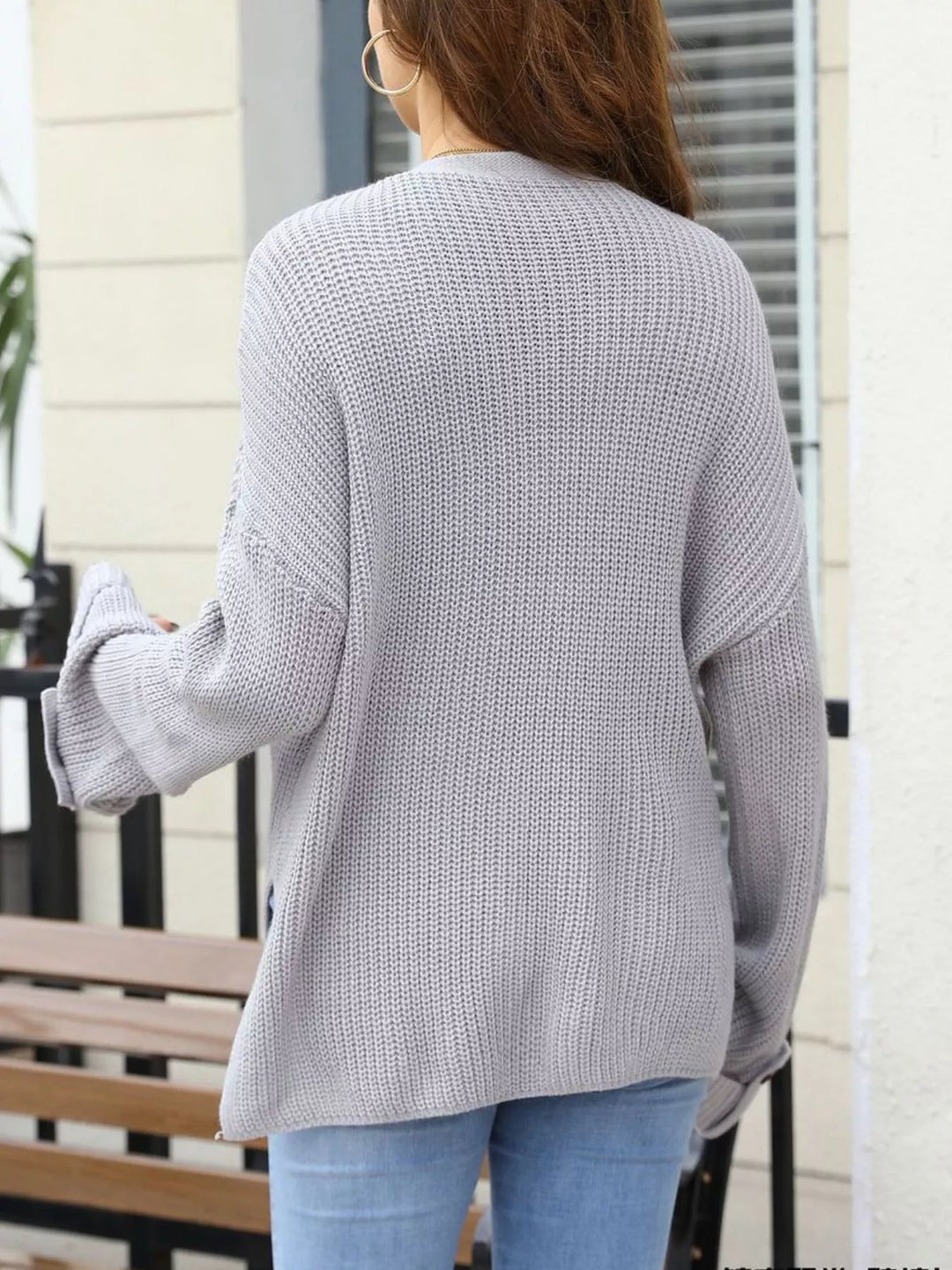 Oversized ribbed knit button-down cardigan with pockets