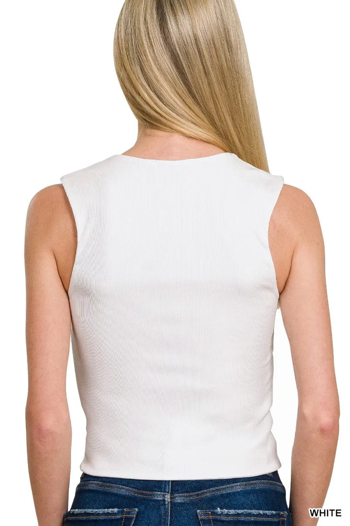 Ribbed seamless double-layered square neck tank