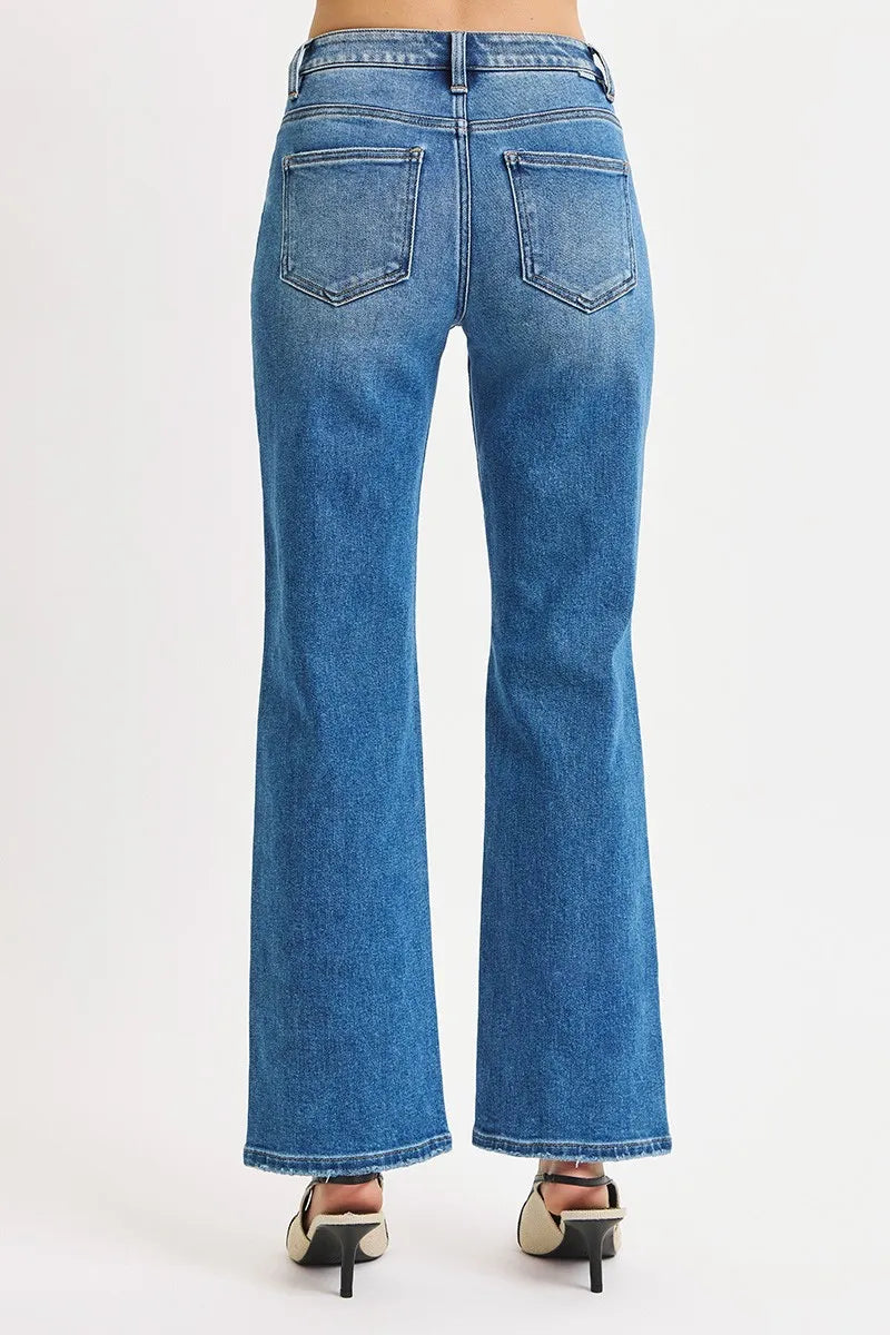 Distressed high-rise straight-leg ankle jeans