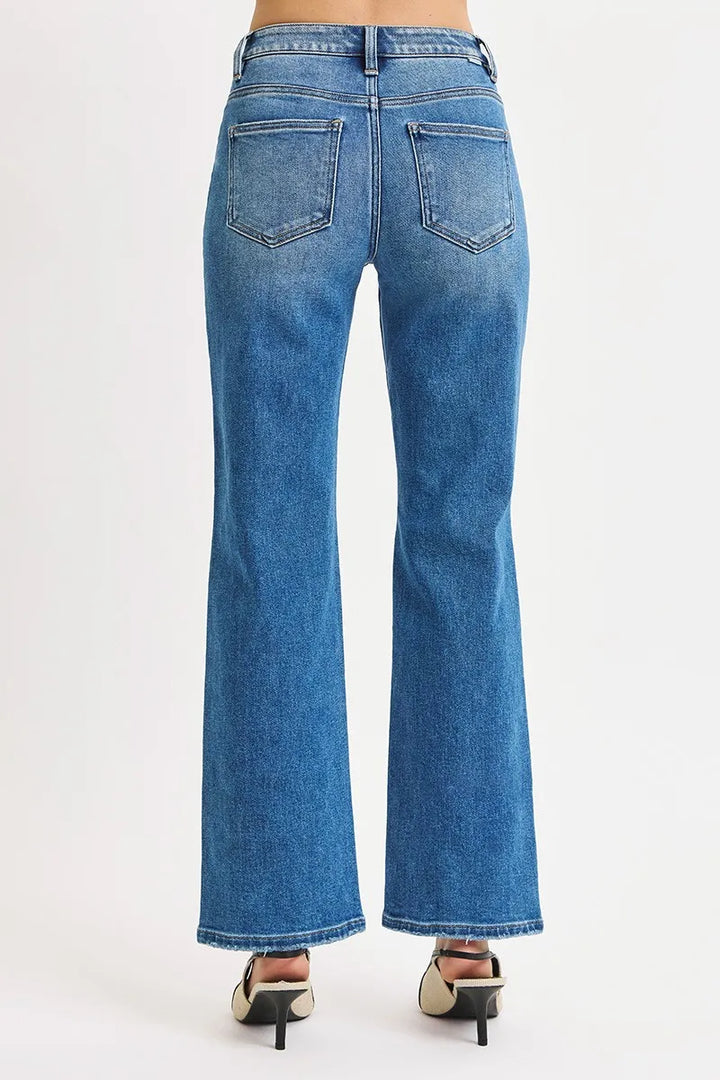 Distressed high-rise straight-leg ankle jeans