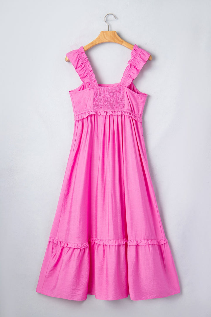 Ruffle strap tiered maxi dress with square neckline