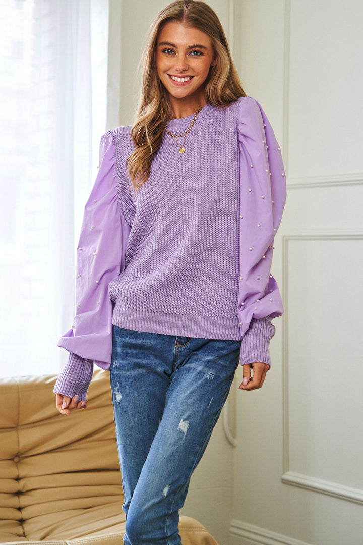 Pearl Embellishments Contrast Sleeves Sweater - Azoroh
