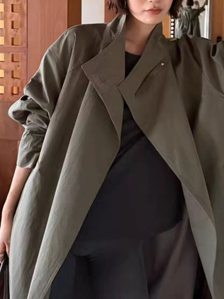 Drawstring open front longline trench coat
