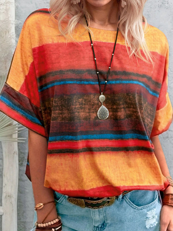 Orange Abstract stripe round-neck short sleeve t-shirt
