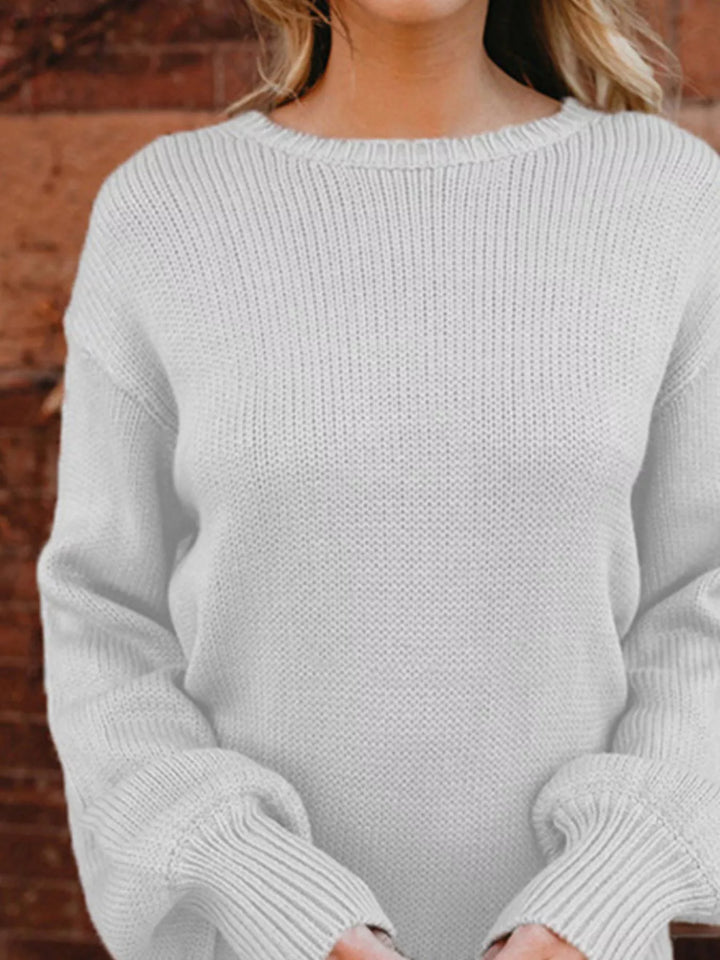 Tie-back ribbed knit sweater with long sleeves