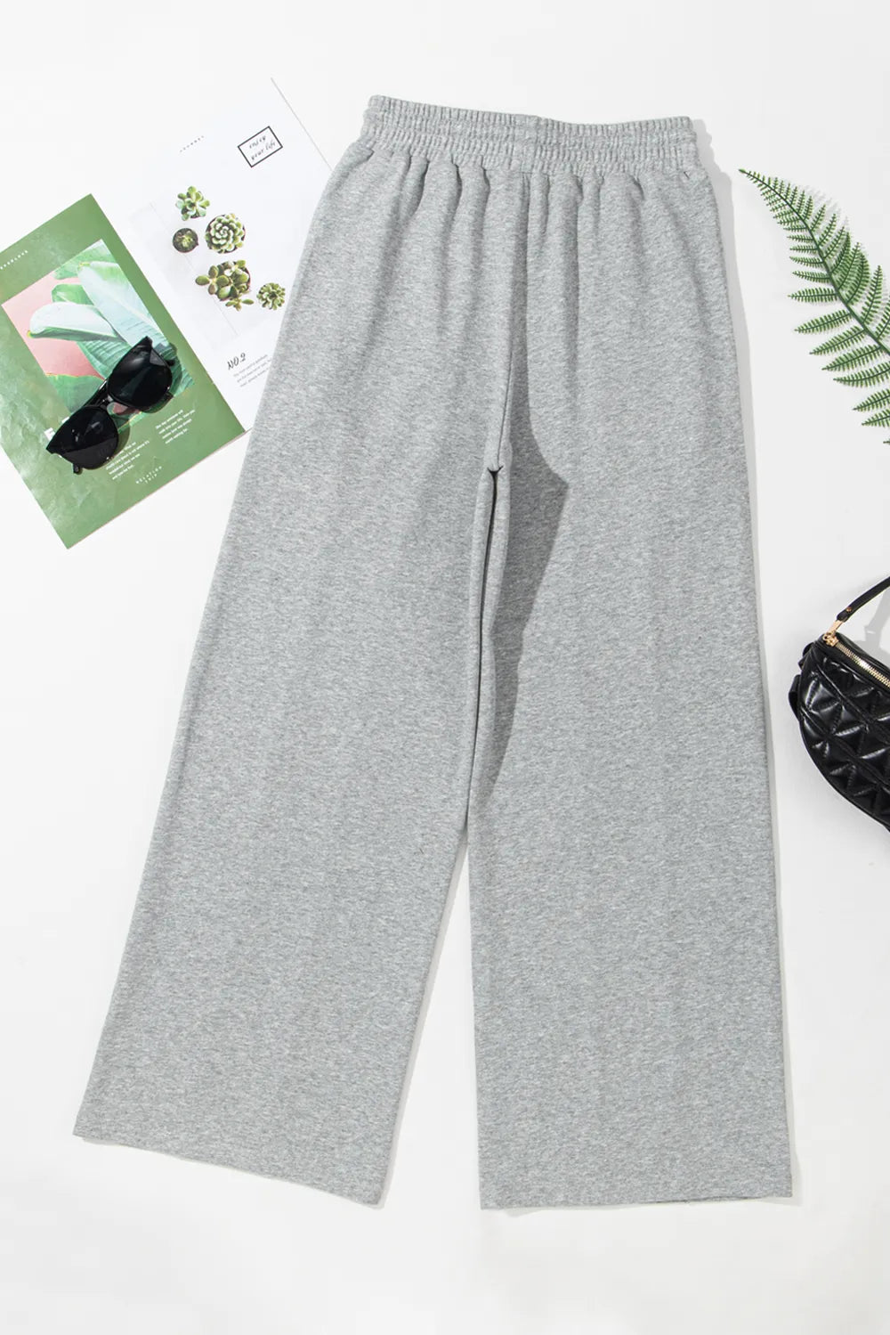 Drawstring high-rise wide-leg sweatpants with front seam