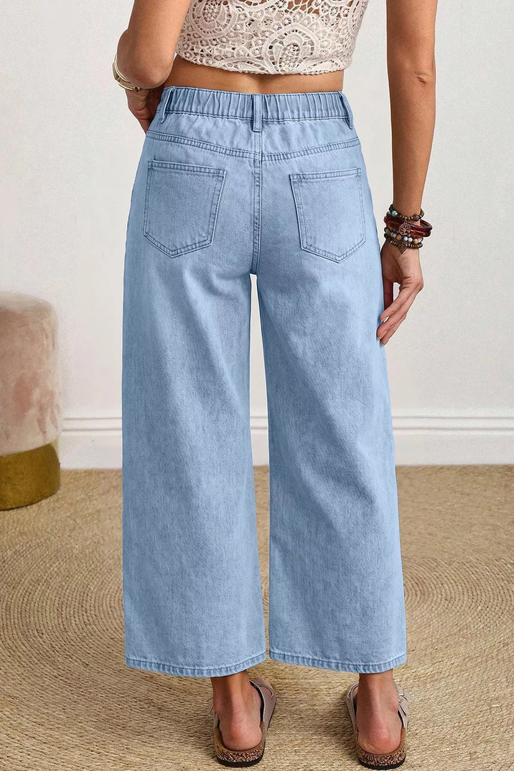 High-rise patch pocket wide leg cropped jeans - Light Blue