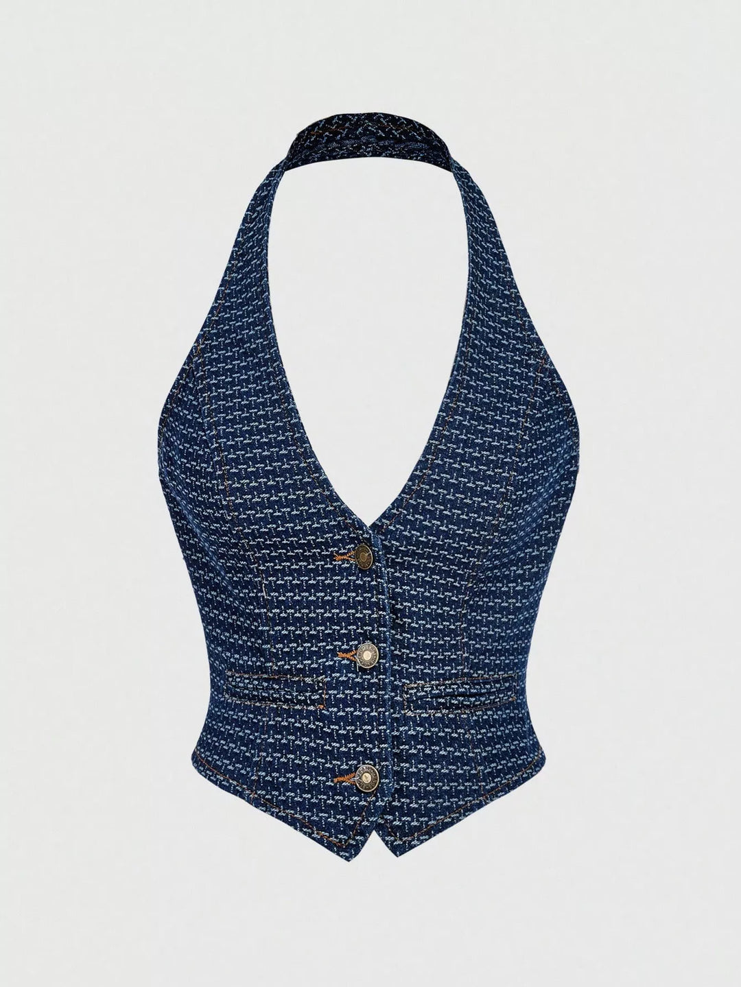 Halter denim vest and wide-leg jeans two-piece set