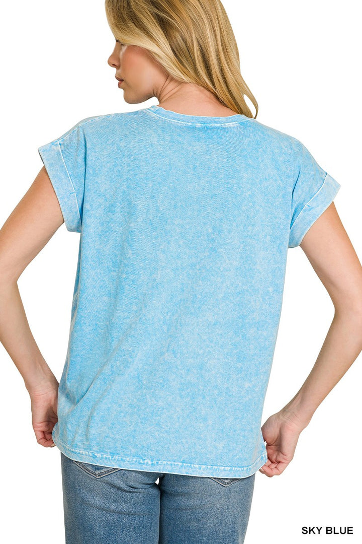 Snow-washed cuffed short sleeve tee with chest pocket