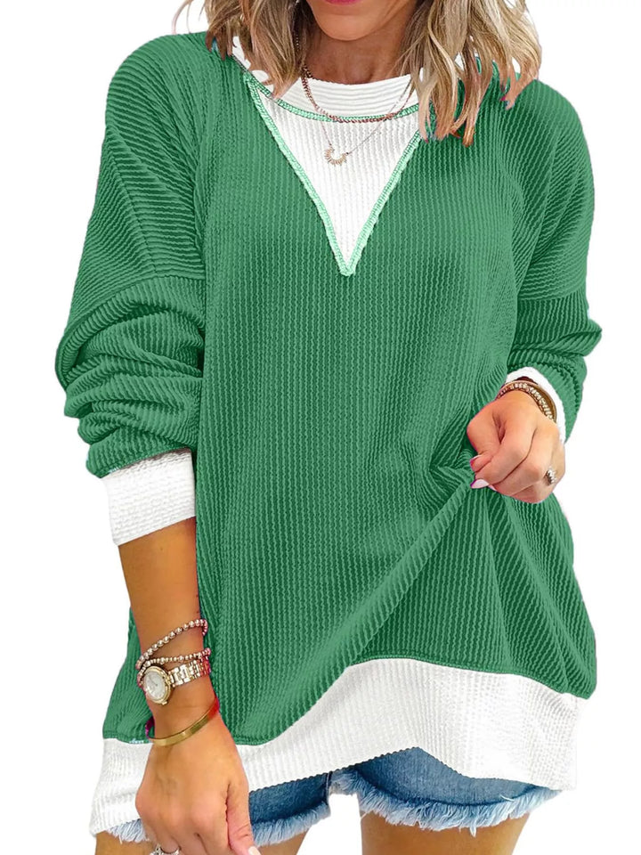 Green Contrast-trim ribbed dropped-shoulder sweatshirt