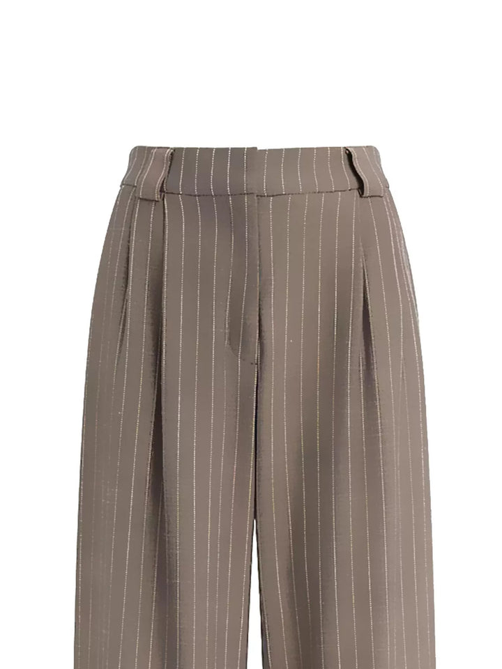 Pleated pinstripe high-rise wide-leg trousers