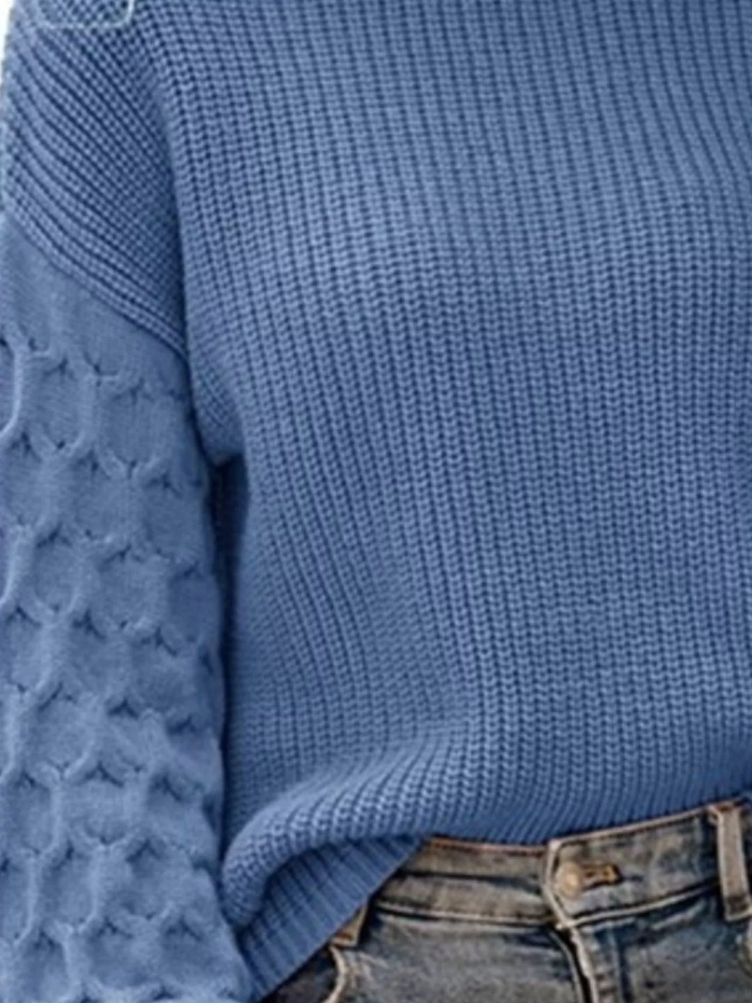 Textured drop-shoulder crew neck knit sweater