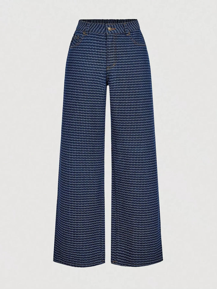 Halter denim vest and wide-leg jeans two-piece set