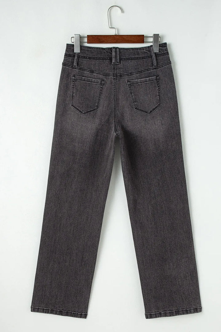 Vintage wash high-rise wide-leg jeans with patch pockets