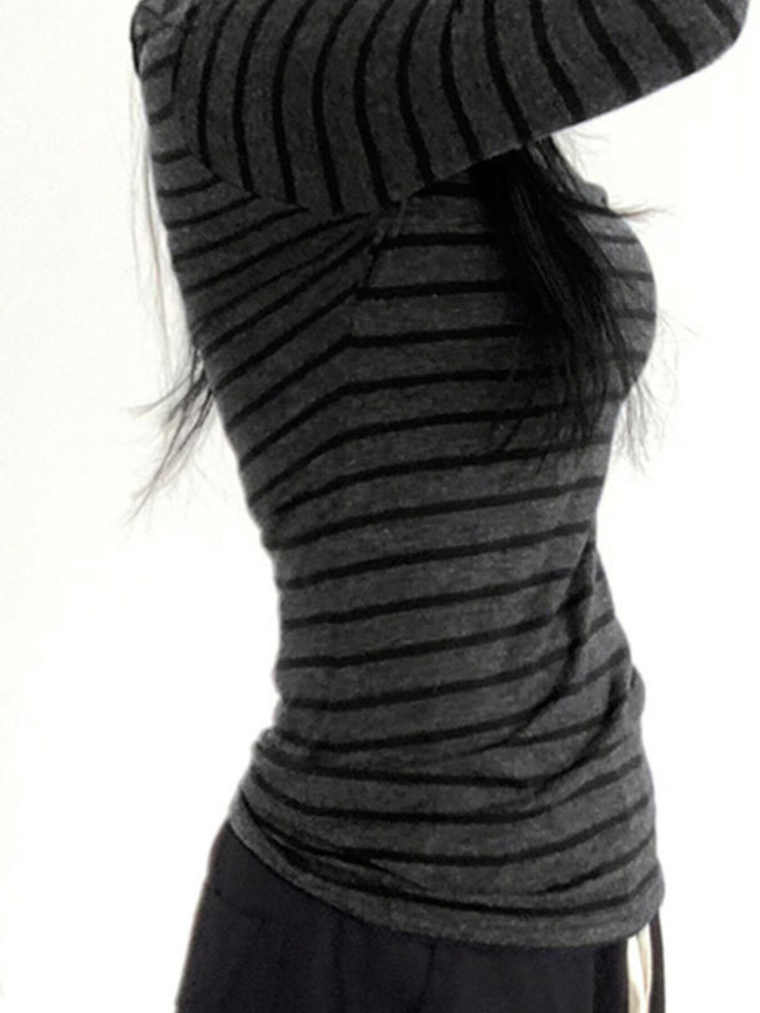 Fitted striped boat neck long sleeve top