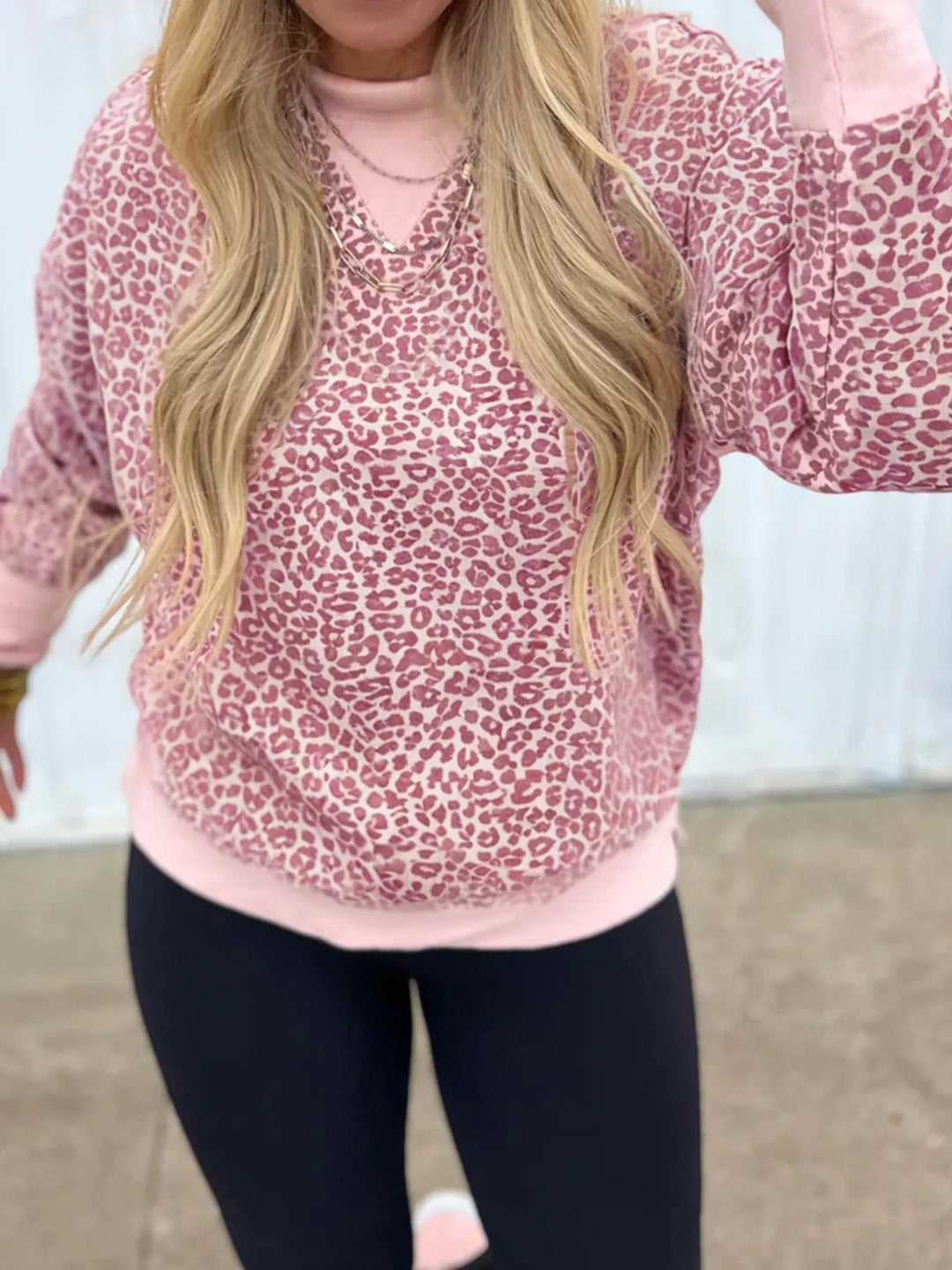 Leopard print relaxed sweatshirt with ribbed crew neck