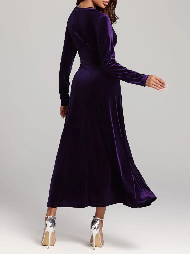 Surplice v-neck long sleeve velvet maxi dress
